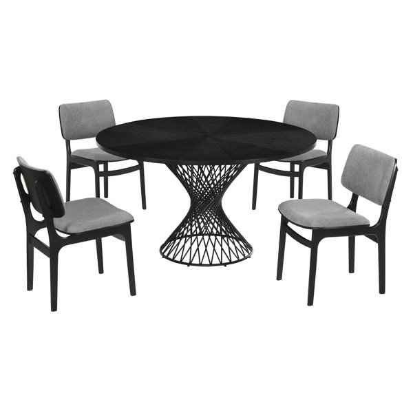Benzara 5 Piece Dining Table With Twisted Hourglass Base, Gray Wayfair